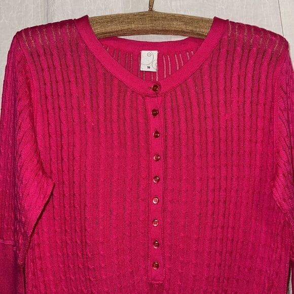 Target 8 Fuchsia Pink Crewneck Cable Knit Lightweight Quart Sl Pullover Sweater - Picture 3 of 10